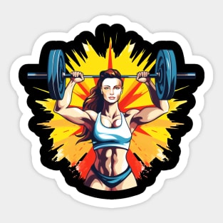 beautiful athlete woman lifting weights Sticker